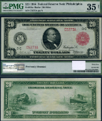 FR. 954 A $20 1914 Federal Reserve Note Philadelphia Red Seal Choice PMG VF35 NET