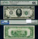 FR. 2050 D $20 1928 Federal Reserve Note Cleveland D-A Block Gem PMG CU66