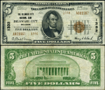 Delaware City DE-Delaware $5 1929 T-2 National Bank Note Ch #1332 Delaware City NB VF