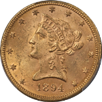 1894-P Liberty Gold $10 PCGS MS63+ Great Eye Appeal Strong Strike