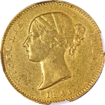 1841 (c) India Gold Mohur S&amp;W-3.7 Type A/1 &quot;W.W.&quot; Plain 4 NGC AU Details Rim