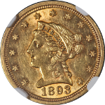 1893 Liberty Gold $2.50 NGC MS61 Nice Eye Appeal Strong Strike