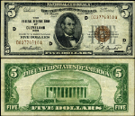 FR. 1850 D $5 1929 Federal Reserve Bank Note Cleveland D-A Block VF+