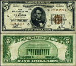 FR. 1850 C $5 1929 Federal Reserve Bank Note Philadelphia C-A Block VF+
