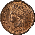 1892 Indian Cent NGC MS63 RB Nice Eye Appeal Strong Strike
