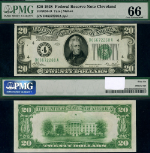 FR. 2050 D $20 1928 Federal Reserve Note Cleveland D-A Block Gem PMG CU66