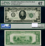 FR. 2050 D $20 1928 Federal Reserve Note Cleveland D-A Block Superb Gem PMG CU67