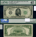 FR. 1960 B* $5 1934-D Federal Reserve Note New York B-* Block Superb Gem PMG CU67 Star