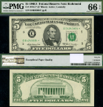FR. 1970 E* $5 1969-A Federal Reserve Note Richmond E-* Block Gem PMG CU66EPQ Star