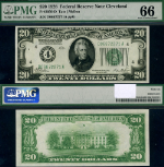 FR. 2050 D $20 1928 Federal Reserve Note Cleveland D-A Block Gem PMG CU66