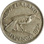 1934 New Zealand 6 Pence KM.2 .500 Fine Nice XF Nice Eye Appeal