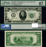 FR. 2050 D $20 1928 Federal Reserve Note Cleveland D-A Block Superb Gem PMG CU67