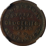 H.G. Sleight, Groceries Niles MI 1863 Store Card NGC XF Details Nice Eye Appeal
