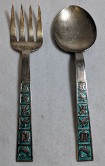 David Anderson D-A Norway Sterling Silver 0.925 Fine - Green Enamel Fork &amp; Spoon
