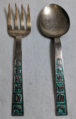 David Anderson D-A Norway Sterling Silver 0.925 Fine - Green Enamel Fork & Spoon