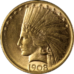 1908-D Indian Gold $10 No Motto Choice BU Details Superb Eye Appeal
