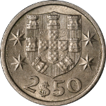 Portugal 1964 Two and a Half (2 1/2) Escudos KM#590 AU