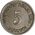 Germany: Empire 1874-E Five (5) Pfennig KM#3 XF