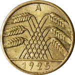 Germany 1925 A 10 Reichspfenning, KM #40, Unc