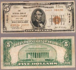 Kings Park NY $5 1929 T-1 National Bank Note Ch #14019 NB of Kings Park Very Fine
