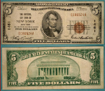 New York NY $5 1929 T-1 National Bank Note Ch #1461 National City Bank Fine