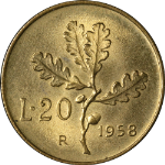 Italy 20 Lire 1958-R KM #97.1 UNC