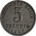 Germany 5 Pfennig 1920-AA KM #19 XF