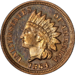 1864 'BR' Indian Cent Gem Proof Details Superb Eye Appeal Strong Strike