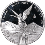 2020 Mexico 5 Ounce Silver Libertad Proof - Low Mintage in Capsule