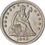 1842-O Seated Liberty Quarter Large Date Choice AU/BU Great Eye Appeal