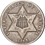 1866 Var. 3 Three (3) Cent Silver Choice VF Key Date Superb Eye Appeal