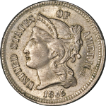 1865 Three (3) Cent Nickel Choice BU Great Eye Appeal Strong Strike