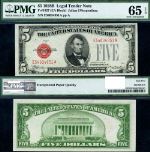 FR. 1527 $5 1928-B Legal Tender E-A Block Gem PMG CU65 EPQ