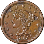 1855 Large Cent Slanting 5&#39;s Knob On Ear Nice AU Nice Eye Appeal Nice Strike