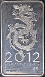 2012 Year of the Dragon Lunar 10 Ounce Silver Bar 999 Fine - NTR (New) - STOCK