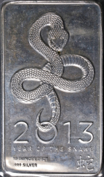 2013 Year of the Snake Lunar 10 Ounce Silver Bar 999 Fine - NTR (New) - STOCK