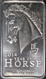 2014 Year of the Horse Lunar 10 Ounce Silver Bar 999 Fine - NTR (New) - STOCK