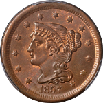 1857 Large Cent Small Date CAC Sticker PCGS MS64 BN Superb Eye Appeal