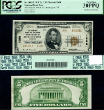 Burlington VT-Vermont $5 1929 T-2 National Bank Note Ch #1698 Howard NB & TC PCGS VF30 PPQ