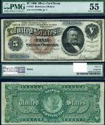 FR. 263 $5 1886 Silver Certificate Silver Dollar Back PMG AU55