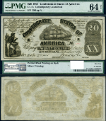 CT-18/129E $20 1861 Confederate Note CH PMG CU64 NET - Contemporary Counterfeit
