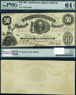 T-8 CR-18 $50 1861 Confederate Note Choice PMG CU64 EPQ