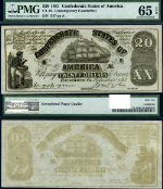 CT-18 129e $20 1861 Confederate Note Contemporary Counterfeit Gem PMG CU65 EPQ