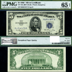 FR. 1655 $5 1953 Silver Certificate B-A Block Gem PMG CU65 EPQ