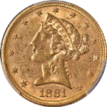 1881-P Liberty Gold $5 PCGS MS63 Nice Eye Appeal Strong Strike
