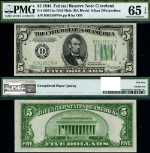 FR. 1956 DM $5 1934 Federal Reserve Note Mule Cleveland D-A Block DGS Gem PMG CU65 EPQ