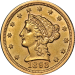 1893 Liberty Gold $2.50 Choice AU/BU Superb Eye Appeal Strong Strike