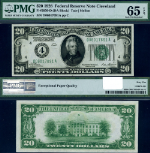 FR. 2050 D $20 1928 Federal Reserve Note Cleveland D-A Block Gem PMG CU65 EPQ