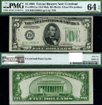 FR. 1956 DM $5 1934 Federal Reserve Note Mule Cleveland D-A Block Choice PMG CU64 EPQ