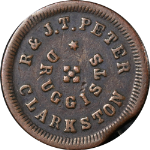 R &amp; J.T. Peter Druggists Clarkston MI - 180B-1A - R.7 - 1863 Store Card
